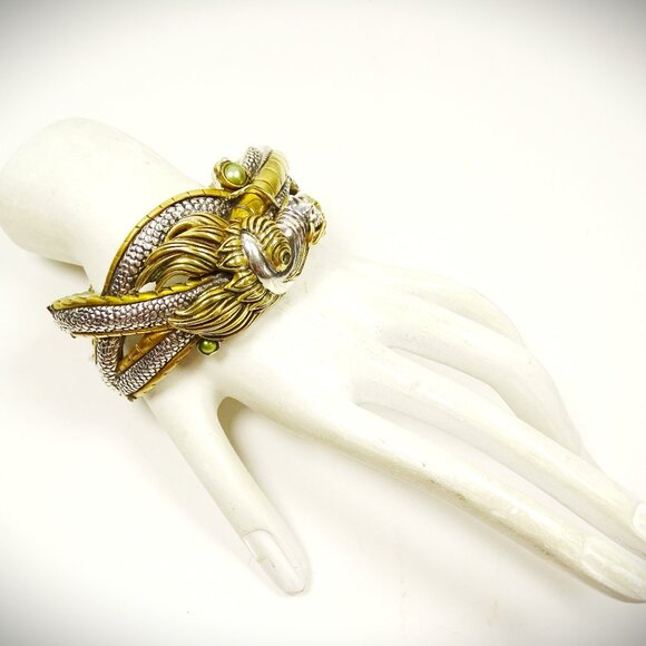 ECHO of the DREAMER Sterling Silver Bronze FW Pearls & Peridot Cuff Bracelet - Picture 10 of 12